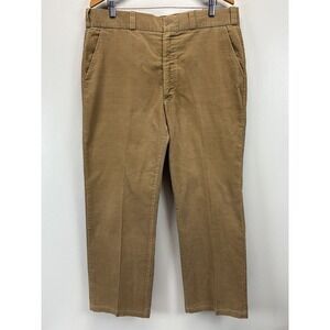 Vtg Sears Perma Prest Pinwale Corduroy Pants 38x29.5 Mens Brown Flat Front Work